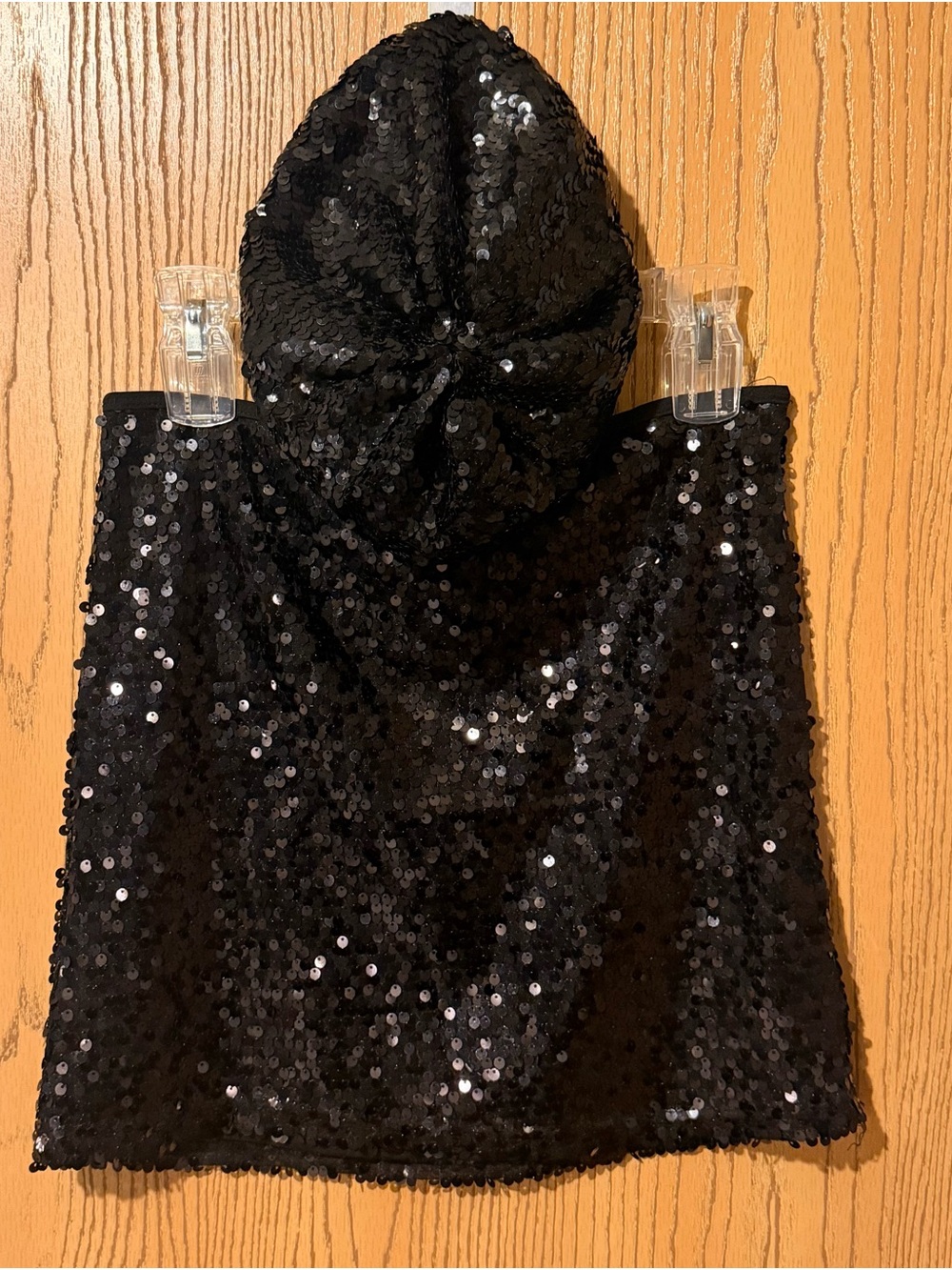 Black Sequin mini skirt with a matching black beret sequins hat